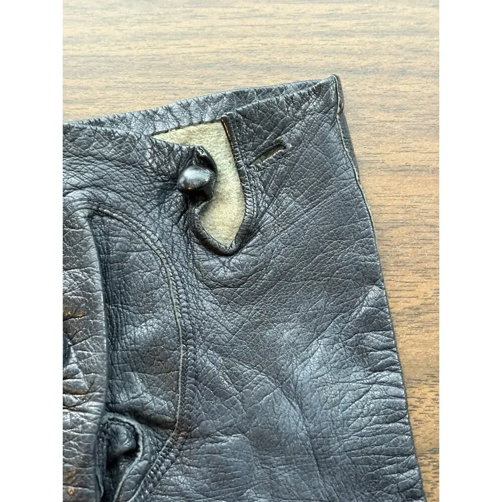 Vtg Black Leather Driving Gloves Womens 7 Button